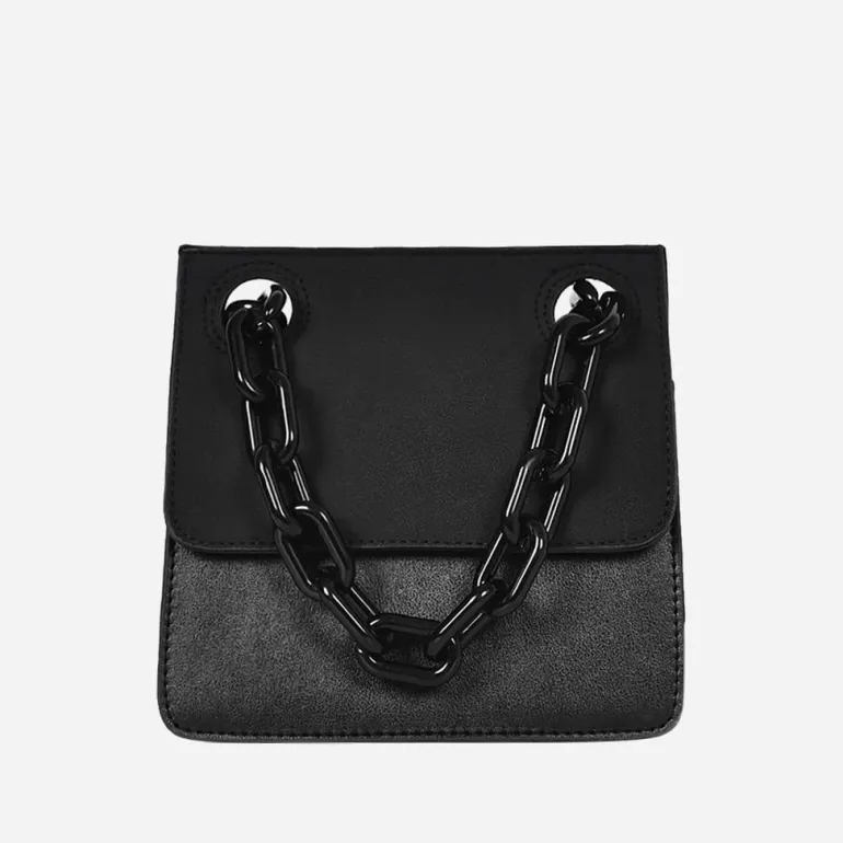 Petit sac besace avec anse bandoulière à chaîne en grosse maille noire^Sac Bandoulière Store