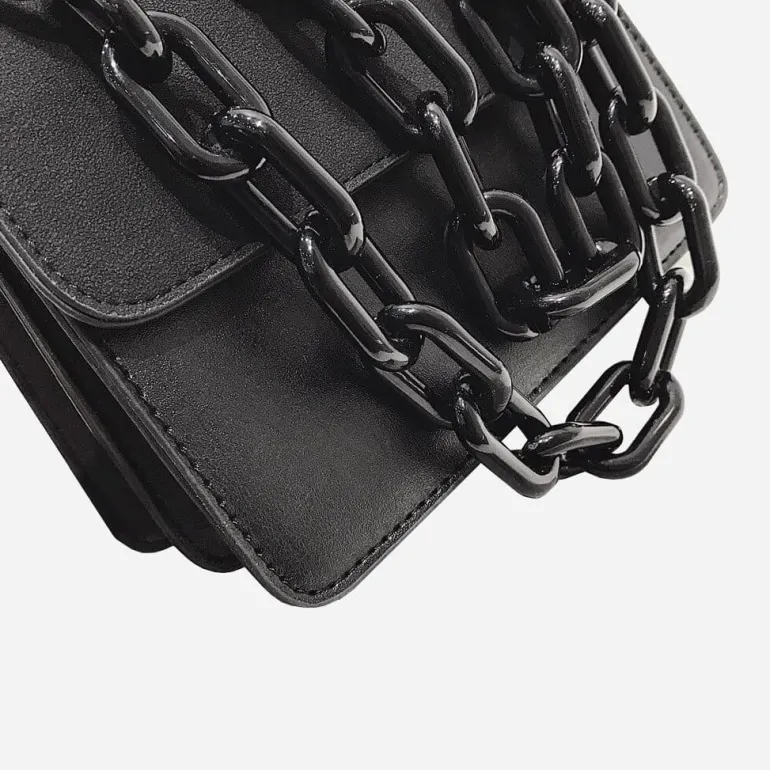 Petit sac besace avec anse bandoulière à chaîne en grosse maille noire^Sac Bandoulière Store