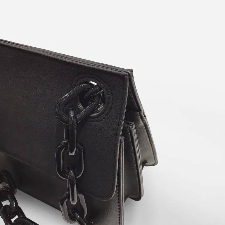Petit sac besace avec anse bandoulière à chaîne en grosse maille noire^Sac Bandoulière Store