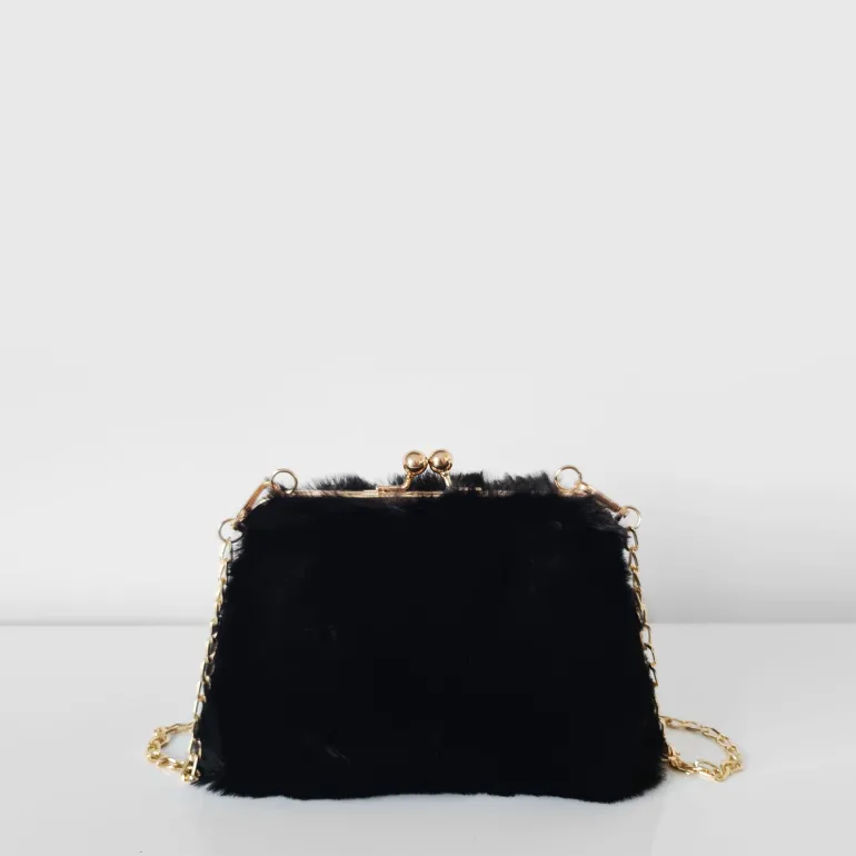Petit sac fourrure clic clac avec bandoulière à chaîne dorée^Sac Bandoulière Cheap