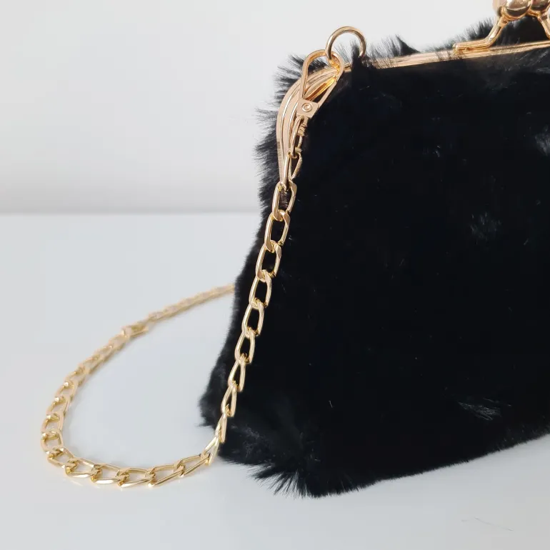 Petit sac fourrure clic clac avec bandoulière à chaîne dorée^Sac Bandoulière Cheap