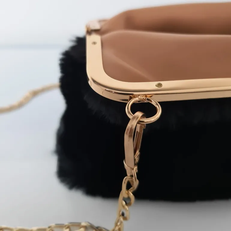 Petit sac fourrure clic clac avec bandoulière à chaîne dorée^Sac Bandoulière Cheap