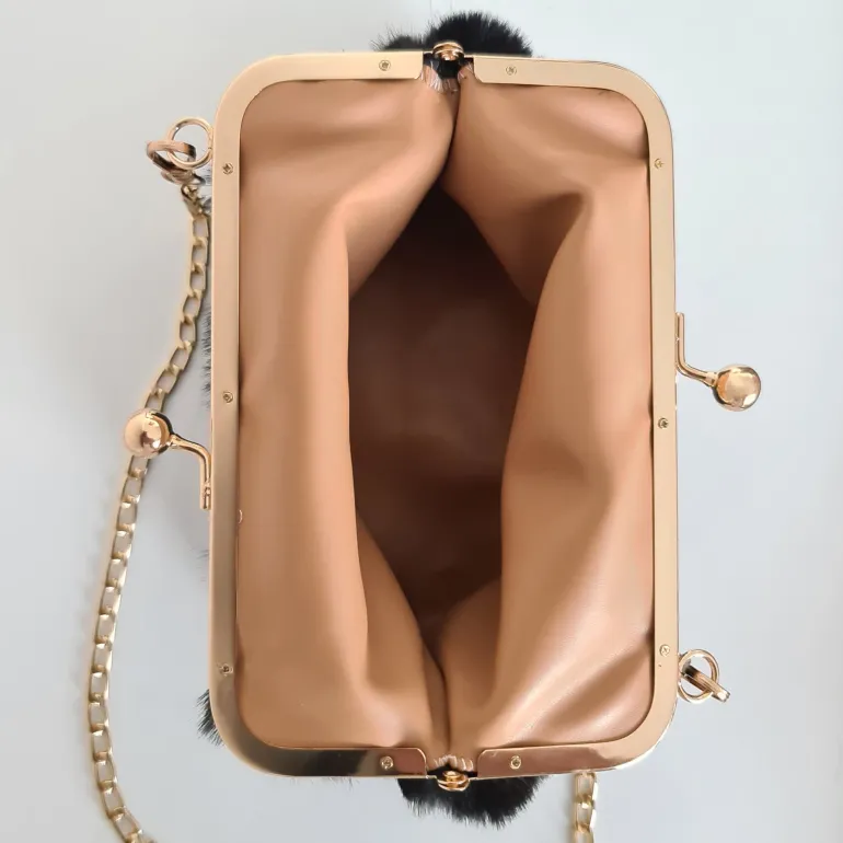 Petit sac fourrure clic clac avec bandoulière à chaîne dorée^Sac Bandoulière Cheap