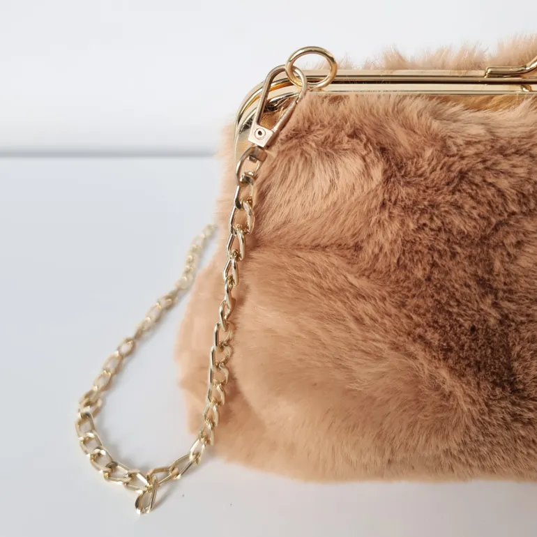 Petit sac fourrure clic clac avec bandoulière à chaîne dorée^Sac Bandoulière Cheap