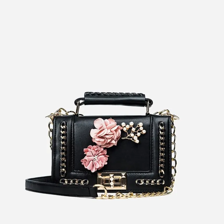 Sac à main avec motif floral et bandoulière avec chaînes^Sac Bandoulière Outlet